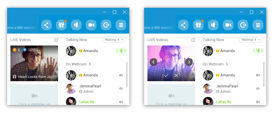 Comparison of normal cam view and a filtered cam option.